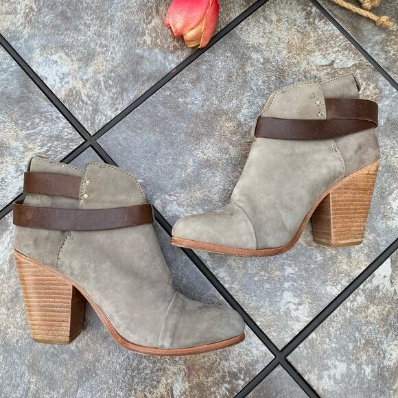 Rag &  Bone Taupe Suede Harrow Stacked Heel Ankle Booties 6.5 Western Boho - Picture 6 of 8